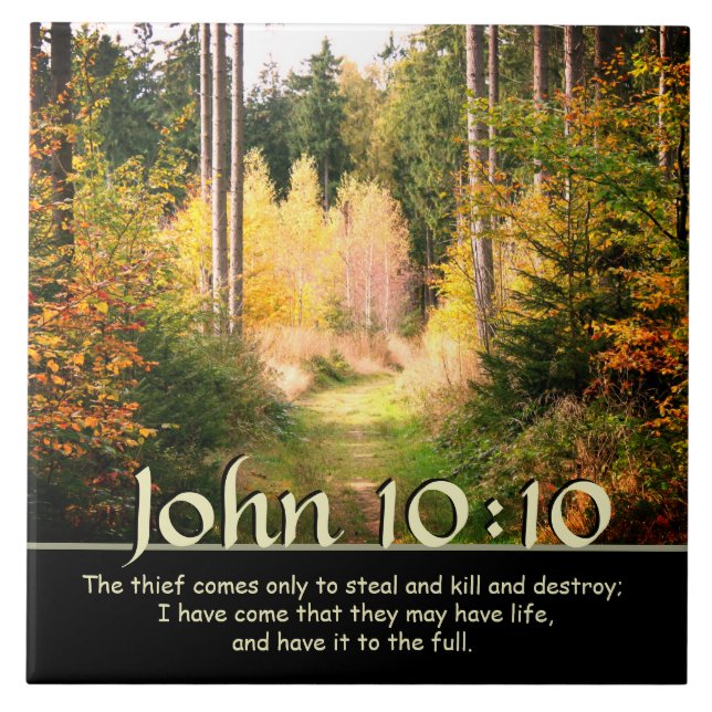 Inspiring Bible Verse John 10 10 Autumn Väg Kakelplatta (Framsidan)