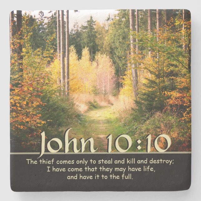 Inspiring Bible Verse John 10 10 Autumn Väg Underlägg Sten (Framsidan)