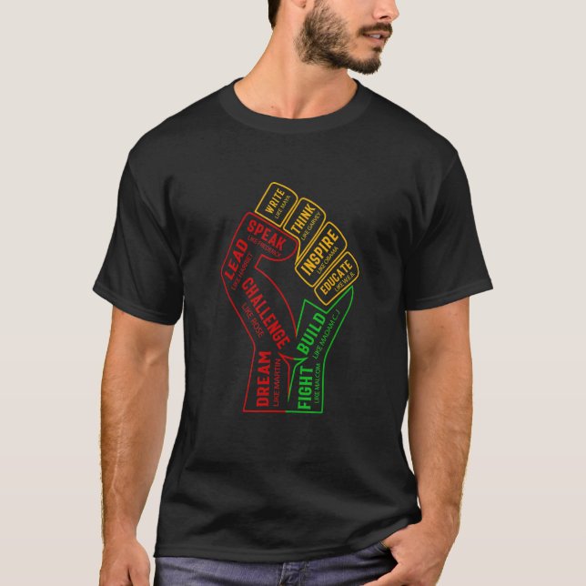 Inspiring Black Leaders Power Fist Hand Black Hist T Shirt (Framsida)