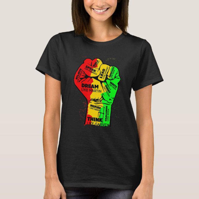 Inspiring Black Leaders Power Fist Hand Black Hist T Shirt (Framsida)