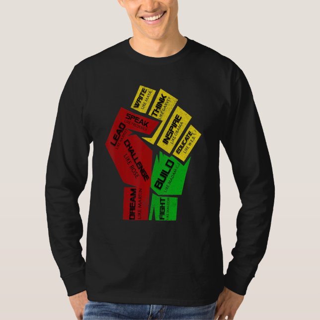 Inspiring Black Leaders Power Fist Hand Black Hist T Shirt (Framsida)