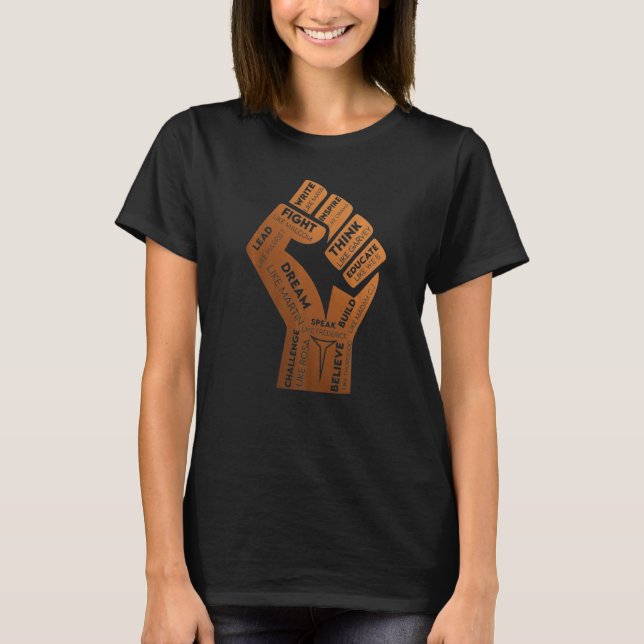 Inspiring Black Leaders Power Fist Hand Black Hist T Shirt (Framsida)