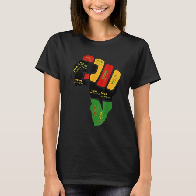 Inspiring Black Leaders Power Fist Hand Black Hist T Shirt (Framsida)