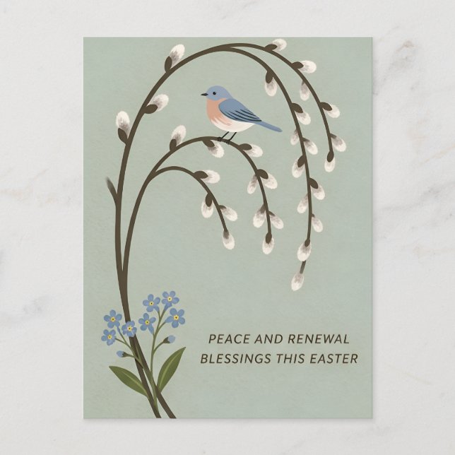 Inspiring Easter Peace Renewal Bluebird Willow Vykort (Framsida)