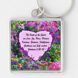 INSPIRING GALATIANS 5 BLOMMIGTAR KEYCHAIN FYRKANTIG SILVERFÄRGAD NYCKELRING