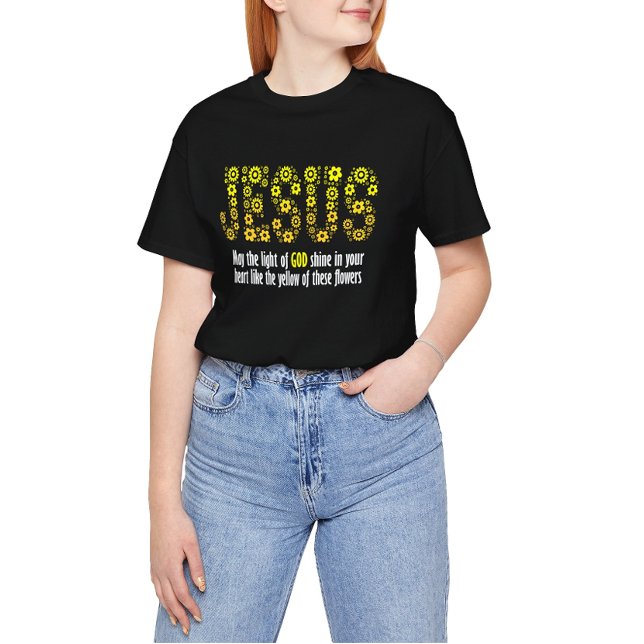 Inspiring Jesus with yellow flowers: Let God's lig T Shirt (Skapare uppladdad)