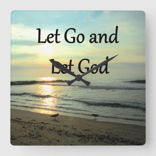 INSPIRING LET GO OCH LET GOD PHOTO FYRKANTIG KLOCKA (Framsida)