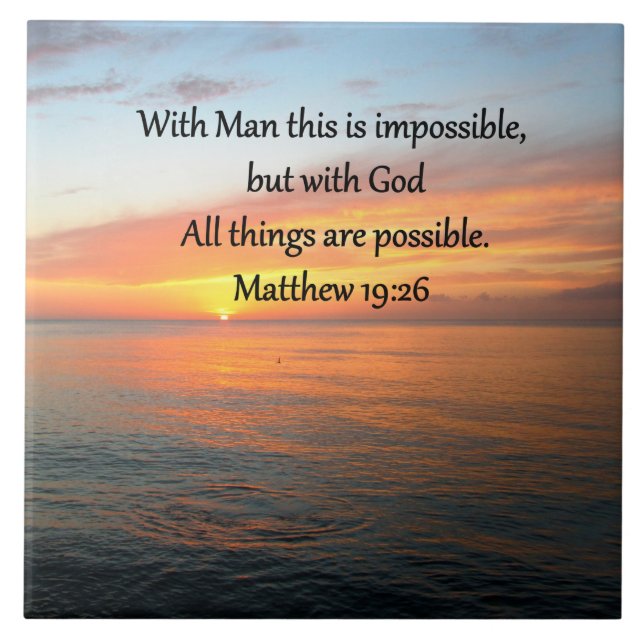INSPIRING MATTHEW 19:26 SUNRISE DESIGN KAKELPLATTA (Framsidan)