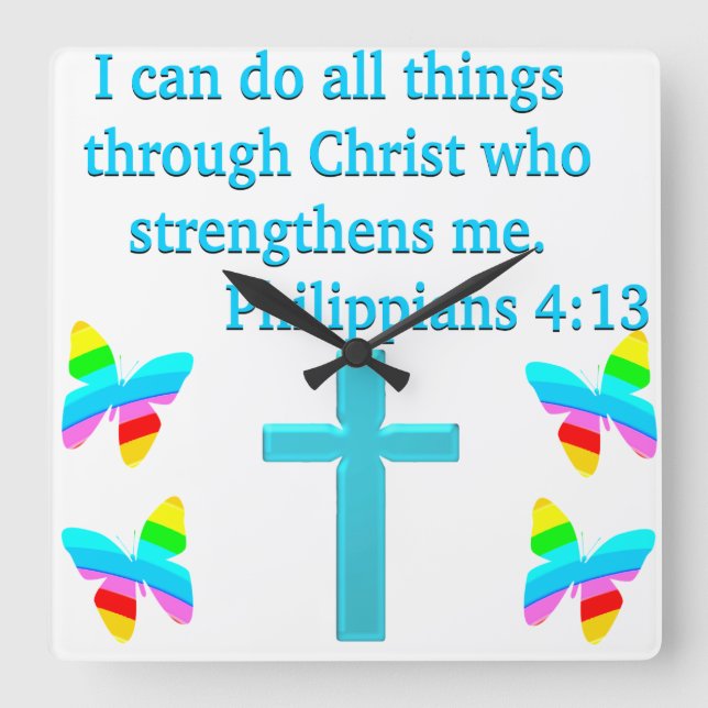 INSPIRING PHILIPPIANS 4:13 DESIGN FYRKANTIG KLOCKA (Framsida)