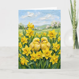 Inspiring Spring Baby Chicks Daffodils Easter Art Helgkort