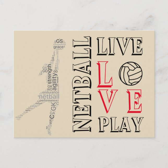 Inspiron Live Kärlek Play Netball-citat Vykort (Framsida)