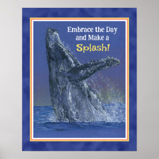 Inspiron Roligt Whale Print- Deep Blue Gräns Poster