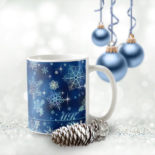 Inst Snöflingor Mönster Blue ID846 Kaffemugg