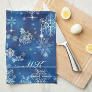 Inst Snöflingor Mönster Blue ID846 Kökshandduk
