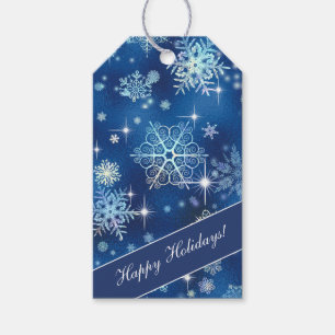 Inst Snöflingor Mönster Blue ID846 Presentetikett