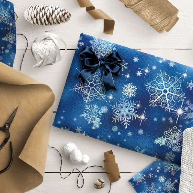 Inst Snöflingor Mönster Blue ID846 Presentpapper (Skapare uppladdad)