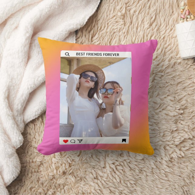 insta bild bästa vän pink kastkudde kudde (Filt)