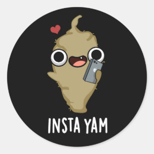 Insta-yam Funny Social Media Veggie Pun Mörk BG Runt Klistermärke
