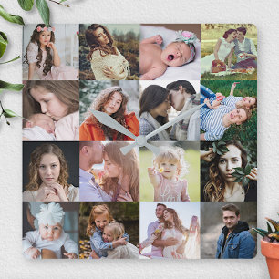 Instagram 16 Photo Collage Simple DIY Personlig Fyrkantig Klocka