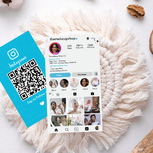 Instagram Anpassningsbar Blue QR-kod   Social Medi Visitkort