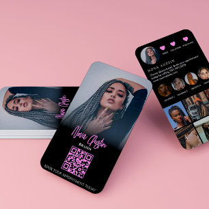 Instagram Braid Hair-Shock rosa och svart QR-kod Visitkort