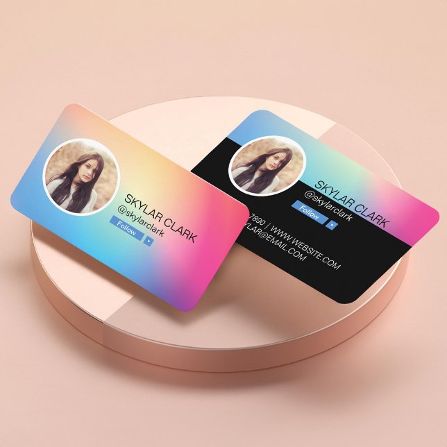 Instagram Följ Mig Foto Färgglad Gradient Visitkort (Instagram Social Follow Me Photo Colorful Gradient Business Card)