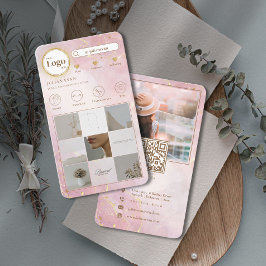 Instagram Följ mig Rosa i Photo Grid Glitter Guld Visitkort