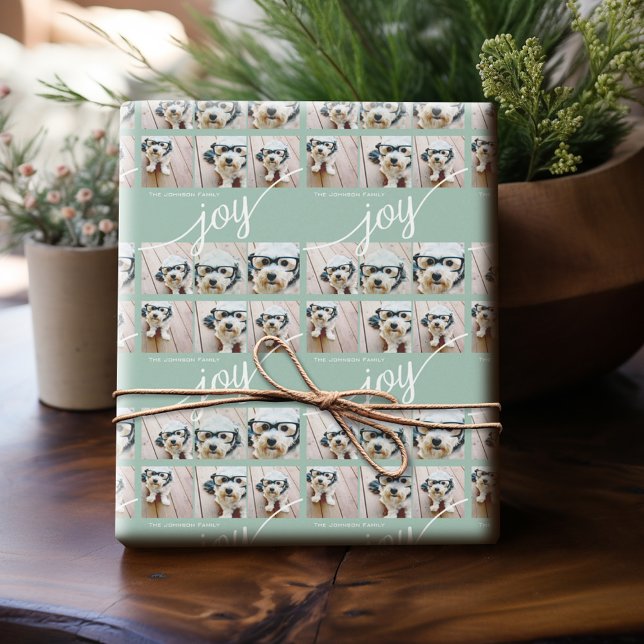 Instagram Fotokollage Holiday Joy Mintgrön Presentpapper (Personalized Photo Paper)