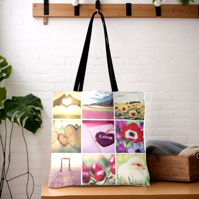 Instagram-fotosamlingsmall stil tygkasse (Photo collage photo grid tote bag)
