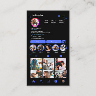 Instagram Hårstylist Blå QR-kod Sociala Medier Visitkort