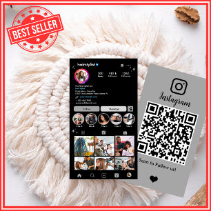 Instagram Hårstylist Grå QR-kod Sociala Medier Visitkort