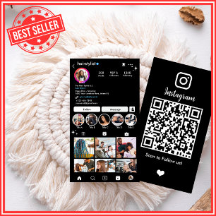 Instagram Hårstylist Svart QR-kod Sociala Medier Visitkort