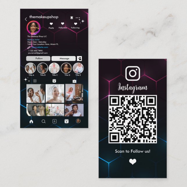 Instagram Influencer QR-kod Sociala Medier Visitkort (Fram/baksida)