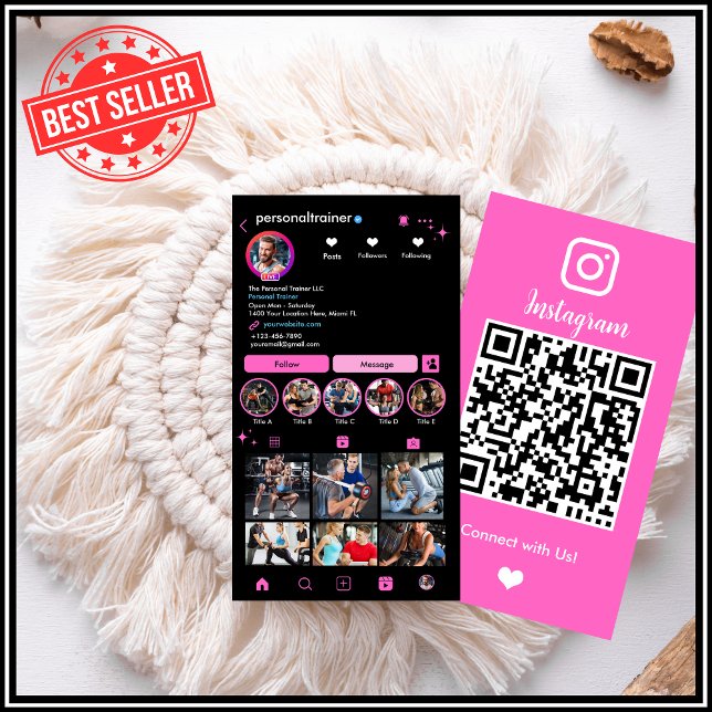 Instagram Kontakta oss Rosa Personlig Tränare Visitkort (Skapare uppladdad)