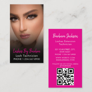 Instagram Lash Tech Hot Pink Och Svart QR-kod Visitkort