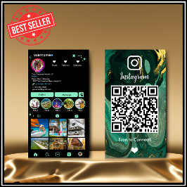 Instagram LUXURY Grön & Svart Marmor Agat QR Visitkort