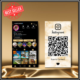 Instagram LUXURY Gul & Svart Marmor Agat QR Visitkort