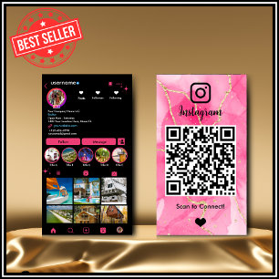 Instagram LUXURY Rosa & Svart Marmor Agat QR Visitkort