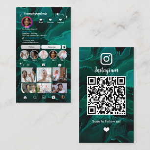 Instagram Modern Grönt Marble QR Code Social Media Visitkort