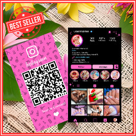 Instagram Nagel Salong Rosa Sociala Medier QR-kod Visitkort