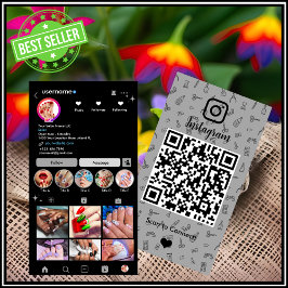 Instagram Nail Salon Grått | Social Media QR-kod Visitkort