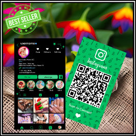 Instagram Nail Salon Grönt | Social Media QR-kod Visitkort