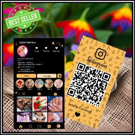 Instagram Nail Salon Peach | Social Media QR-kod Visitkort