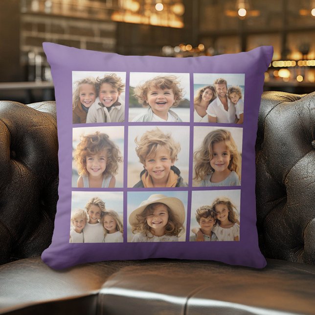 Instagram Photo Collage 9 foton Eggplant Lila Kudde (Custom Photo Pillow)