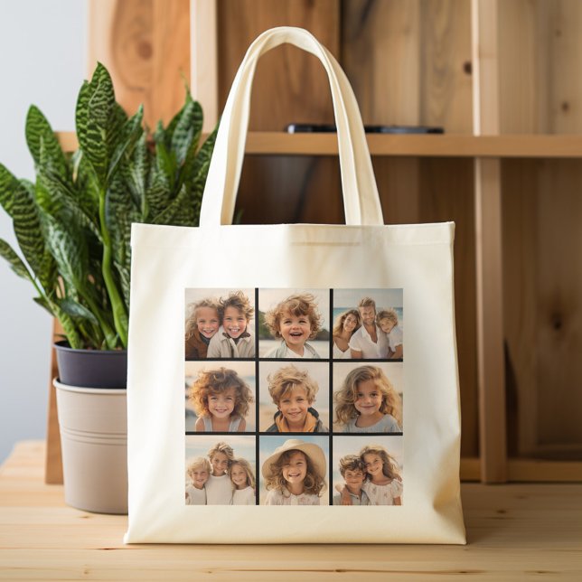 Instagram Photo Collage med 9 foton Jumbo Tygkasse (Personalized tote bag with photos)