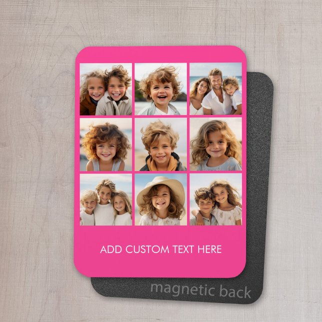Instagram Photo Collage med 9 kvadratfoton Magnet (Personalized magnet with photo collage and text)