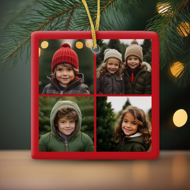 Instagram Photo Collage med God jul Julgransprydnad Keramik (Personalized 4 Photo Christmas Ornament)