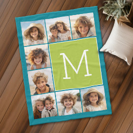 Instagram Photo Collage Monogram - Blue and Lime Fleecefilt