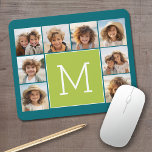 Instagram Photo Collage Monogram - Blue and Lime Musmatta<br><div class="desc">Grönt och Rik - blått bakgrunden - Du kan använda kvadratiska eller selfierade bilder för den här designen. Använda 8-kvadratfoton som skapar en unik och personlig gåva. Eller så kan du behålla hipstervalpen och göra ett trendig till keepy. Om du behöver justera bilder klickar du på verktyg för att anpassa...</div>