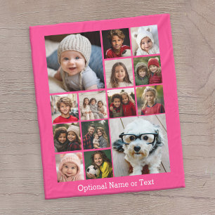 Instagram Photo Collage - Upp till 14 foton Rosa Fleecefilt